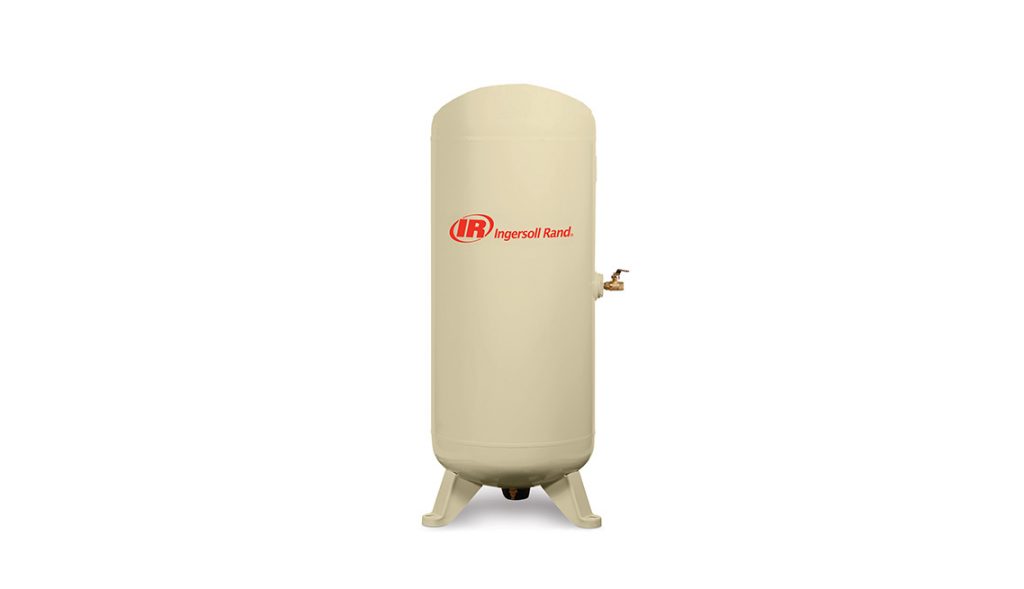 An industrial vertical air compressor tank by Arle Compressors of Florida on a white background.