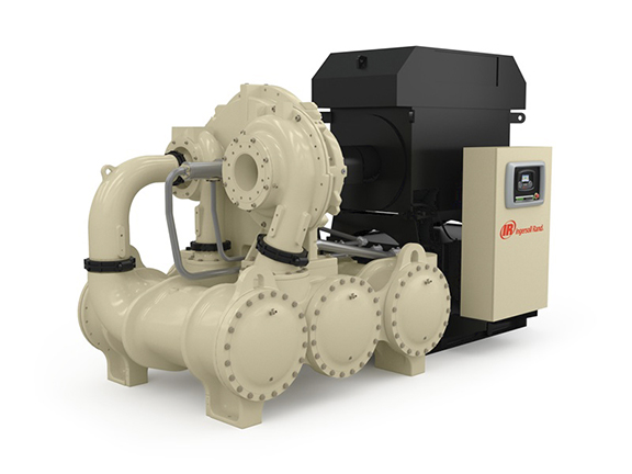 Industrial centrifugal pump system with electronic control panel, featuring Arle Compressors of Florida.