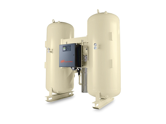 Industrial air compressor system by Arle Compressors of Florida with two vertical tanks and a control unit on a white background.