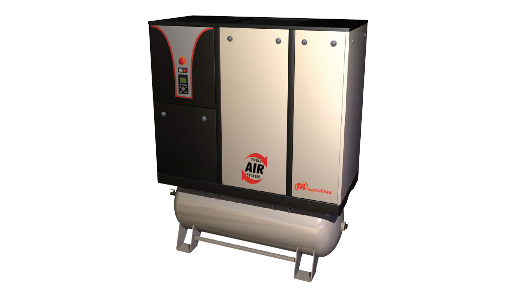 A modern industrial air compressor unit from Arle Compressors of Florida with a black and silver design on a white background.