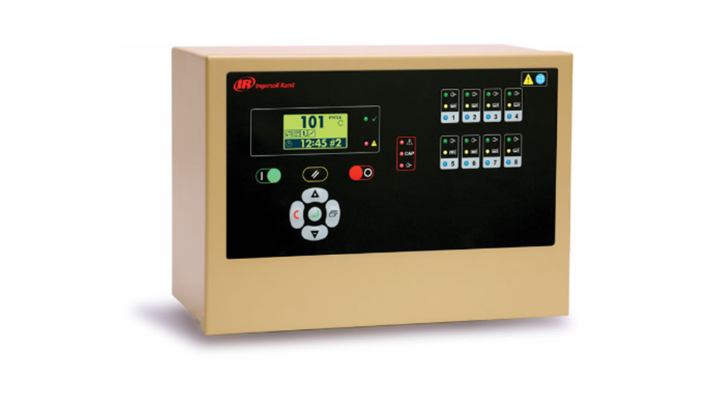 A modern digital temperature controller for Arle Compressors of Florida with a numeric keypad and display, indicating the current temperature and system status.
