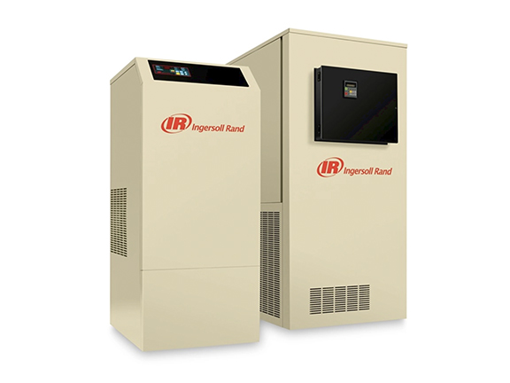 Two stationary Ingersoll Rand air compressors from Arle Compressors of Florida against a white background.