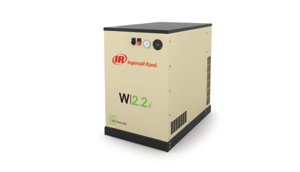 A stationary Ingersoll Rand w2.2i rotary screw compressor on a white background, provided by Arle Compressors of Florida.